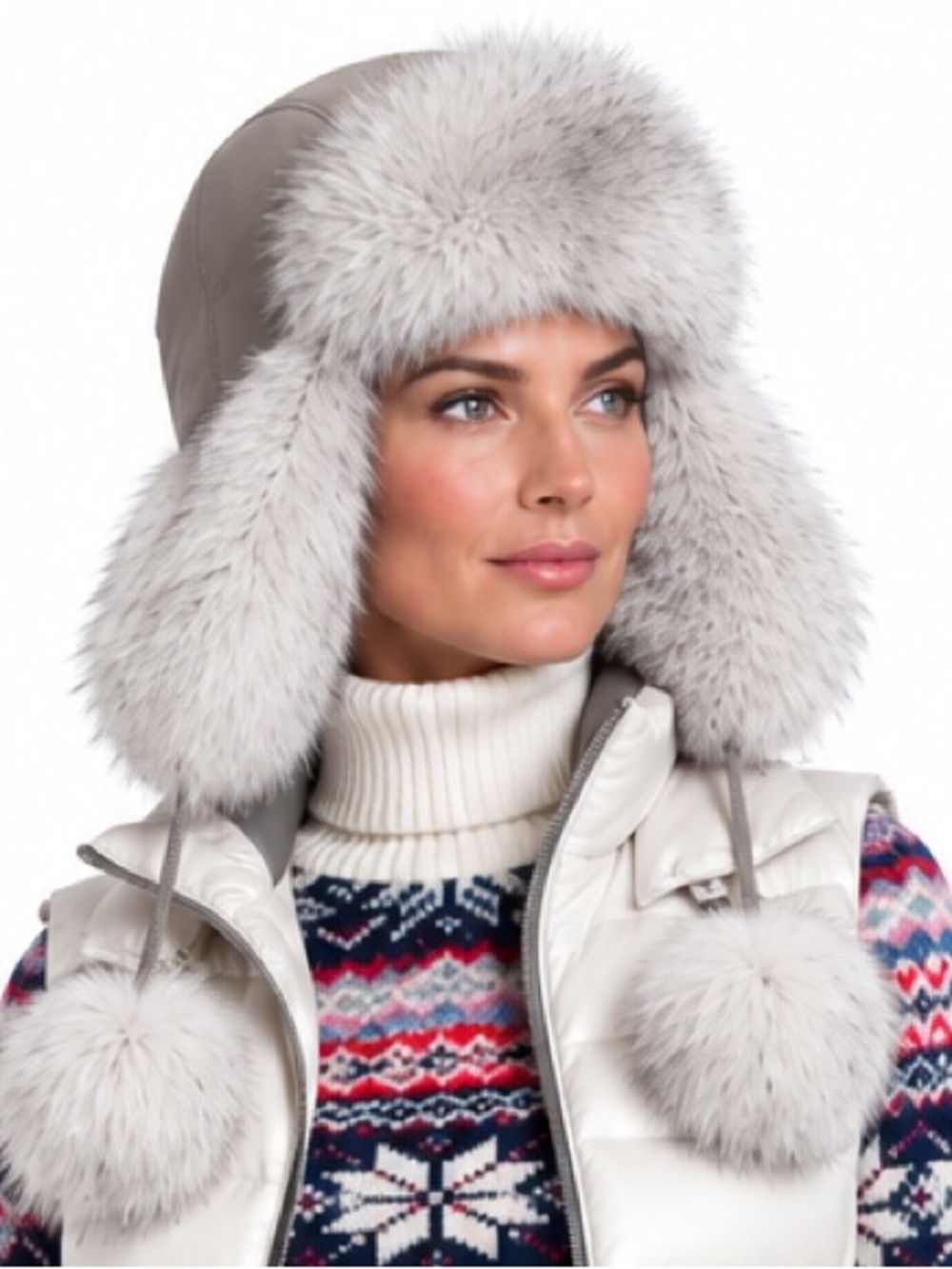NEW Hat, Ushanke/trapper/Avistor, real leather, real lush fox fur, grey on grey